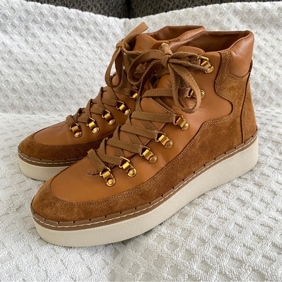 Vince Soren Suede & Leather High Top Sneaker Boot Tan Size 8M Retail $350 - Picture 2 of 13